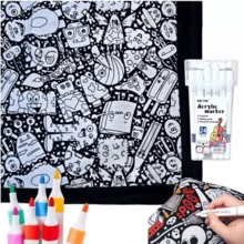 بطانية تلوين DIY ب- 24 لون مع أقلام تلوين، بطانية مخملية قابلة للغسل للرسم اليدوي الإبداعي، مناسبة لأنشطة الفن في العطلات - A - مشاهدة 11