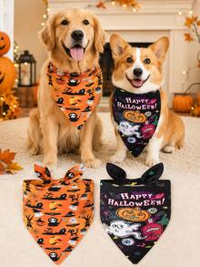 2er Set Halloween Hundebandana, Kürbis Geist Fledermaus Muster zum Binden Dreiecksschals für mittelgroße und große Hunde, Halloween Haustier Kostüm Party & Foto Accessoires - Verschiedenfarbig - Übersicht 1