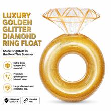 Diamond Ring Pool Float, Gold Glitter Base, Durable Thickened PVC Adult Summer Float - Gold - View 6