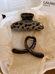 2/1pc Women's Coffee Color Fish Tail Leopard Print Semi-Oval Hollow Crescent Hair Clip, Fashionable Versatile, Elegant Minimalist, Bathroom Hair Accessory, Suitable For Daily Outings, Casual Gatherings, Commuting, Beach Vacation, Hairstyle Design, Ponytail, Updo, Face Washing, Bathing, Makeup And Other Occasions, Can Be Matched With Clothing, Ideal Hair Accessory And Headpiece - Multicolor - View 8