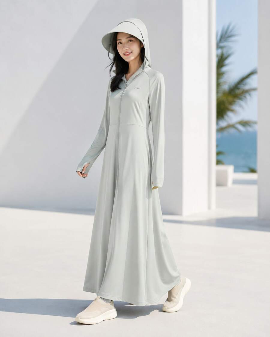 Li-Ning Women's UPF50+ Full Coverage Hooded Ice-Feel Long Sun Protection Dress ASKV434 - Crystal Gray - View 1