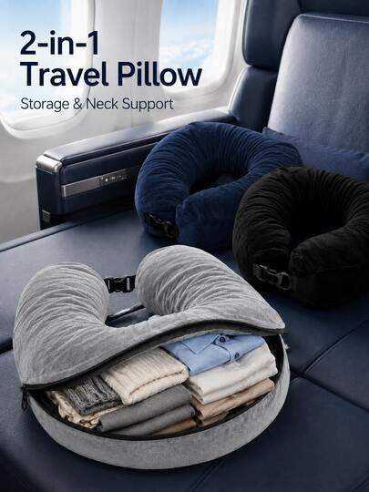 Soft Plush Travel Pillow, Unfilled, Suitable For Storage, Travel Essential, Vacation Accessory, Travel Sleep Aid, Adjustable U-Shaped Neck Pillow, Wide Comfortable Design, With Convenient Zipper