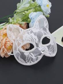 萬聖節 Cosplay 狐狸面具,嘉年華蕾絲半臉貓咪化裝舞會面具,萬聖節派對拍照道具 - 彩色 - 查看 5