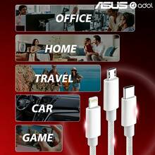ASUS Kabel Pengisian Cepat 3-in-1, 1,2m/4ft, Kabel Pengisian Multi-Port, Dikepang untuk Ketahanan dan Anti-Putus, Kompatibel dengan iPhone 17 Pro Max, 16 Pro/15/14/13/12 dan Smartphone Lainnya. Antarmuka USB A ke Lightning/Type C/Micro USB. Cocok untuk ponsel, laptop, tablet, headphone, dan perangkat pintar lainnya. - Putih - View 5