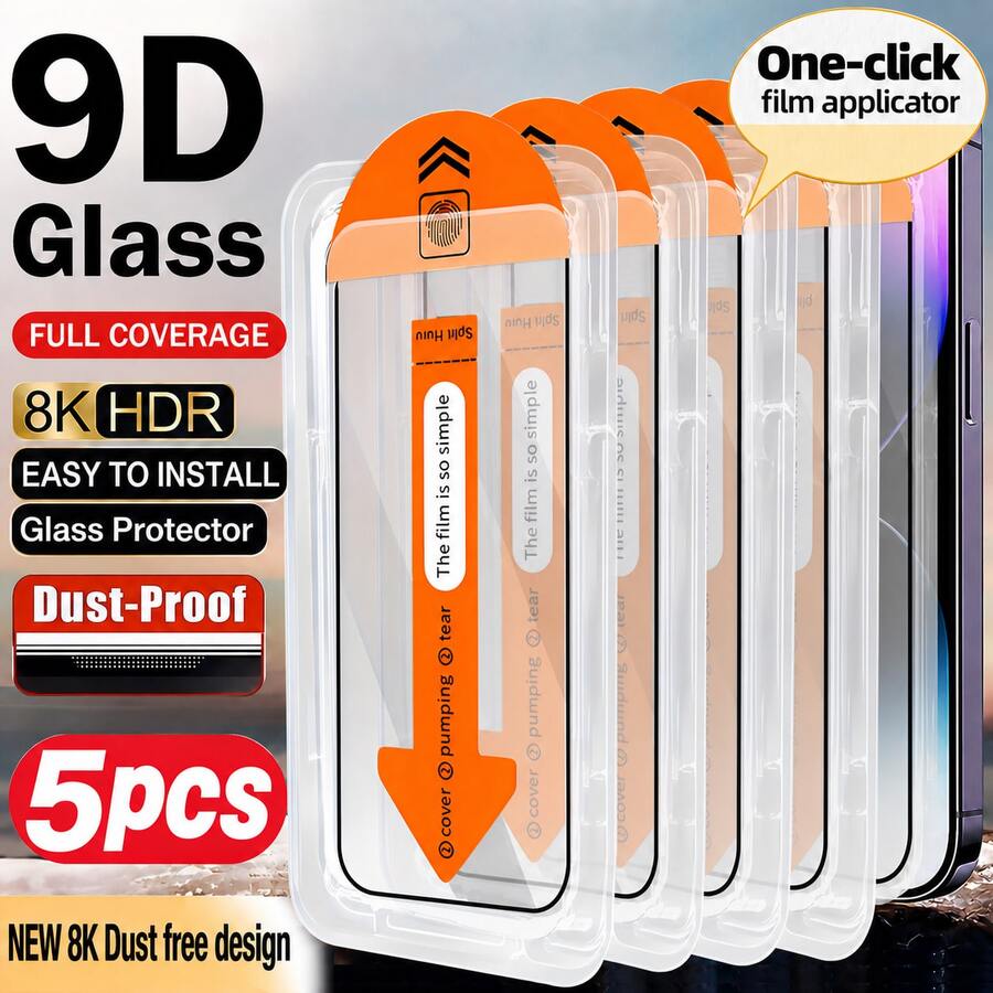 CASECOPS 5Pcs High-Definition Tempered Glass Screen Protector, Compatible With IPhone 18 Pro Max/18 Pro/17 Pro Max/17 Pro/17 Air/17 E/17/16 Pro Max/16 Pro/16 E/16/15 Pro Max/15 Pro/15 Plus/15/14/13/12/11 Models, 9H+ Hardness Tempered Glass, Full Coverage, Anti-Fingerprint, Anti-Scratch, Bubble-Free, Easy Installation, Suitable For Daily, Office And Home Use, Sleek Phone Accessory - 5Pcs - View 1