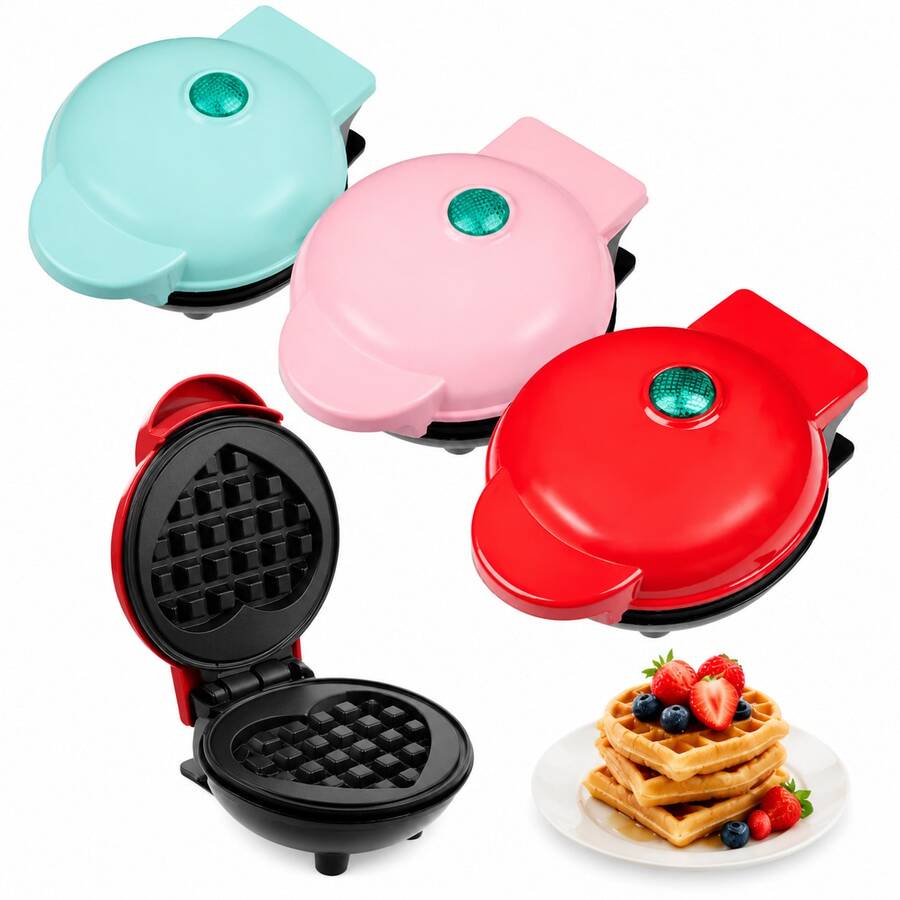 Waflera Eléctrica Compacta con Forma de Corazón y Recubrimiento Antiadherente, Fácil de Almacenar, Varios Colores, Ideal para Preparaciones DIY, Amantes de la Repostería y Regalo para Regreso a Clases