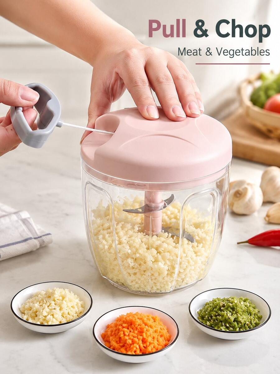 1pc (900ml/500ml) Manual Meat Grinder, Garlic Press, Rotary Garlic Chopper, Suitable For Vegetables, Ginger, Fruits, Nuts, Spices, Professional Onion, Carrot And Garlic Slicer, Kitchen Gadget, Household Item, Cooking Utensil, Meat Crusher - Efficient Kitchen Helper, No Electricity Required, Suitable For Home Gift, Vegetable Onion Cutter, Kitchen Cooking Accessory