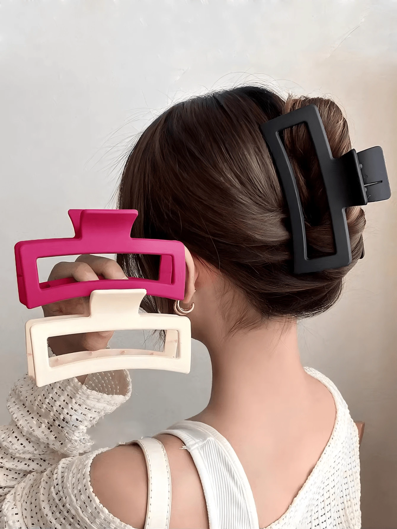 1 Set Of 3 Large Square Hair Claws - Multicolor - View 1