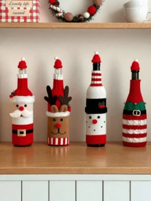 Santa Claus & Snowman Knitted Wine Bottle & Glass Cover Set, Christmas Wine Bottle Decoration Set, Christmas Home Kitchen Dinner New Year Decor - View 9