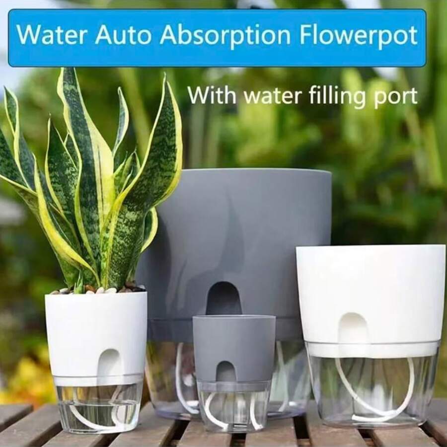 1 buah Pot Bunga Plastik Dua Lapis Transparan, Pot Tanaman Penyiraman Otomatis dengan Alat Penyiraman Tali, Pot Tanaman Kecil dengan Lubang Masuk Air/Tempat Keranjang Tanaman Gantung Makrame Buatan Tangan, Pegangan Simpul Tali Dekoratif Gantung Perlengkapan Berkebun Rumah - Tipe yang mementingkan diri sendiri - View 1