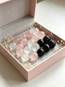QYDCX 天然玫瑰石英、透明石英、黑曜石圓珠，附天鵝絨收納袋，單色/混色包裝，適用於珠寶製作、水晶裝飾、冥想 - 彩色 - 查看 4