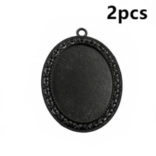 2pcs 30x40mm Inner Size Black Alloy Metal Oval Pendant Cabochons Blank Base Setting Bezel Tray DIY Jewelry Making Accessories - Black - View 18