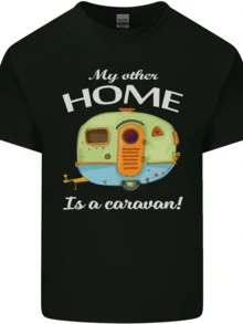My Other Home Is A Caravan Caravanning Mens Light  T-Shirt - Black - View 6