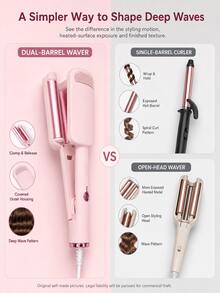 Pink Hair Crimper Iron, Ceramic Hair Curling Iron For Hair, Curly Hair Tools For Styling And Curly Hair Products For Women, Curly Hair Stuff, Curly Hair Product, Hair Salon Equipment, Hair Curlers, Hair Curler, Curling Hair Tool, Cosmetology Supplies - 4-piece Set (1 Pink Curling Iron, 2 Hair Clips, 1 Styling Comb) - View 3