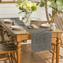 1pc Grey And White Textured Print Table Runner, Minimalist Style Polyester Long Strip Waterproof Oil-Resistant Easy To Clean Tablecloth, Suitable For Dining Room, Kitchen, Home Decor, All Seasons, Due To Lighting, Display And Other Reasons, There May Be Slight Color Difference Between The Actual Product And The Image - Grey - View 2