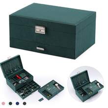 Women's Elegant Lockable Jewelry Box, Multi-Compartment Storage For Rings, Earrings And Necklaces - Multicolor - View 9