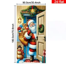 Cortina de puerta plana 2D de Papá Noel entregando regalos, diseño de Papá Noel de estilo de dibujos animados cargando una bolsa de regalos, combinada con muñeco de nieve, corona navideña y linterna, tono cálido, poliéster duradero, sin necesidad de energía, adecuada para decoración con tema navideño, se puede usar para decoración de pared interior/exterior, puerta/ventana, decoración de ambiente festivo, hogar, centro comercial, estudio, escenas al aire libre, material de poliéster, sin necesidad de energía - A - Ver 7