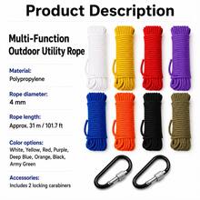Tali Paracord 4mm, Tali Panjat Tebing dan Penarik Parasut Multifungsi untuk Aktivitas Luar Ruangan, Perlengkapan Evakuasi dan Bertahan Hidup, Paracord Kepang Tangan - tali panjat + gesper - View 5