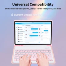 适用于三星 Galaxy Tab / Pad SE 的可拆卸彩色背光蓝牙键盘保护套，超薄轻巧支架保护套，带笔槽（不含 Apple Pencil），粉色保护套 + 粉色键盘 - 粉色 - 查看 6