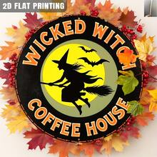 Plano 2D, Plano 2D, Placa Redonda de Madeira Vintage de Café de Bruxa Malvada, Decoração de Bruxaria de Halloween, Arte de Parede Estilo: Casa, Cozinha, Presente de Halloween, Entrada, Decoração de Quarto - Multicolorido - Visão 1