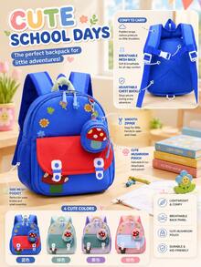 XD New Mushroom Pattern Backpack For Kids, Unisex, Lightweight And Minimalist, Suitable For School Or Travel, Lightweight College Student Backpack, Suitable For Daily Commute And Back To School Use - Multicolor - View 6