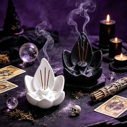 1pc Lotus Incense Holder, Creative Lotus Shaped Incense Burner, Home Fragrance Decor, Helps Regulate Mood And Purify Air, Suitable For Living Room, Bedroom, Room, Desktop Decoration, Dorm Storage, Home Decor, Wedding, Halloween Home Decor, Autumn