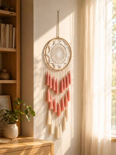 1pc Dream Catcher Home Decor Hanging Ornament, Tassel Round Wall Hanging, Cozy Aesthetic Bohemian Style Bedroom Wall Decor