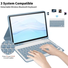 4-In-1 Keyboard Protective Case, Compatible With Samsung Galaxy Tab And , Redm  SE, Includes Detachable Wireless Bluetooth Keyboard (150mAh) And Mouse, Tablet Protective Cover With Pen Slot (Misty Blue) - 霧藍 - 查看 3