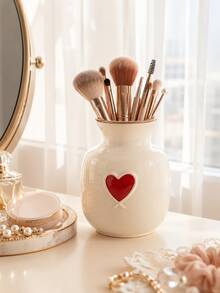Cute Resin Makeup Brush Holder, Vanity Makeup Organizer Box, Heart Design Cosmetic Storage Container, Girls Bedroom Bathroom Countertop Makeup Accessories Organizer, Elegant Vanity Decor, Makeup Tool Rack, Perfect Gift For Women - B - View 7
