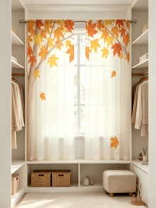 2PCS Autumn Sheer Curtains,Plant Autumn Maple Leaf Branch Patterns, Creating A Comfortable And Gentle Atmosphere, Suitable For Living Rooms, Dining Rooms, Study Rooms, Bedrooms, Balconies, Home Decoration, 2D Flat Design - Multicolor - View 8