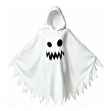 Halloween Ghost Cape Cloak Glow-In-The-Dark Ghost Face Costume Cosplay White - Multicolor - View 3