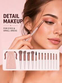 FSJF FIX 12pcs Makeup Brush Set, Eyeshadow Brush, Foundation Brush, BB Cream Brush And Concealer Brush. This Is A Soft Multifunctional Makeup Tool Set Designed For Women, Featuring Soft Bristles - Brown - View 6