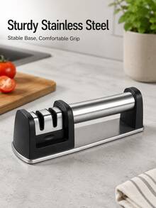 1pc 2-Stage Knife Sharpener, Coarse And Fine Grinding Slots, Detachable Grinding Head, Stainless Steel Kitchen Knife Sharpening Tool, Stable Base, Suitable For Home Cooking - Multicolor - View 7