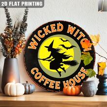 Plano 2D, Plano 2D, Placa Redonda de Madeira Vintage de Café de Bruxa Malvada, Decoração de Bruxaria de Halloween, Arte de Parede Estilo: Casa, Cozinha, Presente de Halloween, Entrada, Decoração de Quarto - Multicolorido - Visão 6