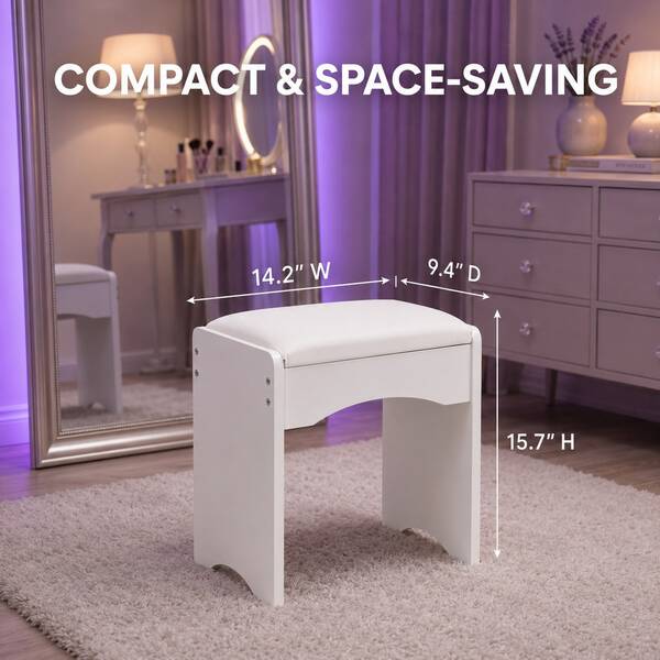 Stylish White Vanity Stool – Soft Cushioned Seat For Makeup Vanities & Bedroom Dressing Tables