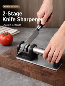 1pc 2-Stage Knife Sharpener, Coarse And Fine Grinding Slots, Detachable Grinding Head, Stainless Steel Kitchen Knife Sharpening Tool, Stable Base, Suitable For Home Cooking - Multicolor - View 3
