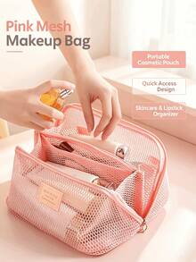 Breathable Mesh Cosmetic Storage Bag, Multi-Pocket Makeup Bag, Portable Toiletry Organizer. For Travel, Vacation, Fitness And Skincare - Multicolor - View 3