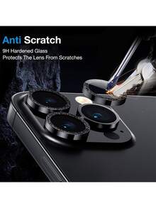 XINHONGYU 4pcs Black Shiny Sequin Rhinestone Camera Lens Protector Film, Compatible With IPhone 17 Pro Max Plus 16 15 14 13 12 Mini 11, Tempered Glass Protector Film, Birthday, Gift For Family, Friends, Shiny Crystal, Lens Protector Film, Phone Accessories, Waterproof, Shockproof, Anti-Fall, Anti-Scratch, Anti-Fingerprint Full Coverage - 4pcs - View 2