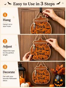 Dekorasi Gantung Kreatif Halloween Baru, Hiasan Pintu Kayu Datar Bergambar, Dekorasi Liburan - MultiWarna - View 7