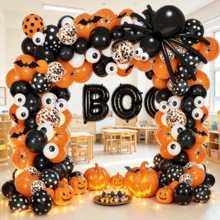 98Pcs Orange Black Latex Balloon Arch Garland Complete Decor Kit For Halloween Trick Or Treat Ghost Themed Birthday Party Arrangement - Multicolor - View 4