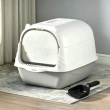 Cartoon Cat Ear Fully Enclosed Litter Box With Lid, Large Space Anti-Splash Anti-Scatter Front Filter Door, Leak-Proof Easy-Clean Litter Tray, Includes Litter Scoop, Suitable For Indoor Small And Medium Cats - one-size - View 9