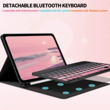 Detachable Wireless Bluetooth Keyboard (150mAh) With Pen Slot Keyboard Case Compatible With Samsung Galaxy Tab, Redm SE - Black Pink - View 3