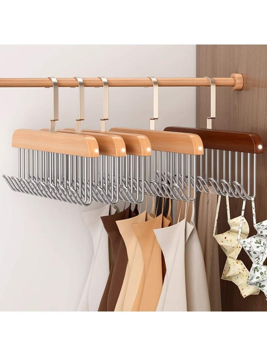 1/2pcs Wooden Hanger With 8 Hooks, Space Saving Multifunctional Rotating Organizer Rack, Suitable For Vests, Swimwear, Bras, Scarves, Hats, Belts, Ideal For Home Decor, Also Fits Formal Pants, Shoes, Jeans, Boots, Skirts, Suitable For Spring And