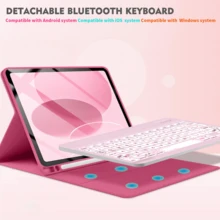 Wireless Bluetooth Keyboard (150mAh) With Detachable Keyboard Case And Stylus Slot, Compatible With Samsung Galaxy Tab, IPad, Redmi Pad SE (Shiny Pink) - Pink - View 4