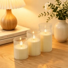 3PCS Beige Flameless LED Pillar Candles, Realistic Flickering Candles With Remote Control, Operated By 2 AA Batteries(Batteries Not Included), For Festival Home Table Indoor Party Ornament - LED Pillar Candles - View 10