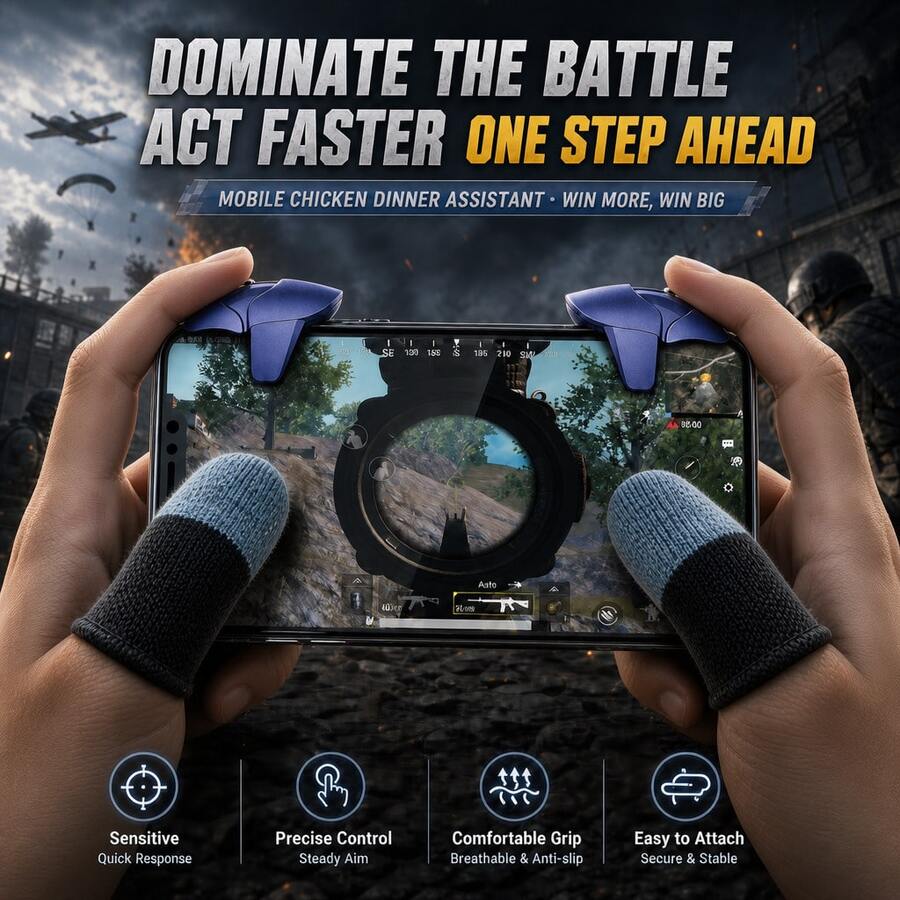 1 Pair Game Controller Triggers, New Version Smartphone Game Controller Grip, Thick Design, Includes 10 Game Finger Sleeves, Sensitive Aiming And Shooting Triggers, Compatible With IOS/Android