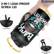 1/5pcs 18oz Stainless Steel Coffee Tumbler, Street Graffiti Skull BACK OFF Cool Punk Print Travel Mug, Multi-Function Flip Straw Lid, Black COFFEE Lanyard Strap, Ideal Gift For Street Art Punk Tattoo Fans, Suitable For Bar Skate Park Party Daily - Skeleton - View 5