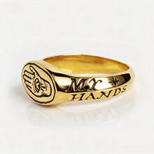 Vintage Distressed Embossed Palm All-Seeing Eye Seal Side Engraved Cool Commuter Ring - Gold - View 3