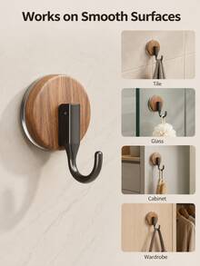 Walnut Wood Grain Suction Cup Hook, Bathroom Decor Accessory Wall Hook Door Hook, Heavy Duty Removable Wall Hook, No Drill Waterproof Suction Cup Hook, Suitable For Bathroom Kitchen Entryway, Key Rack Door Hook - Multicolor - View 7