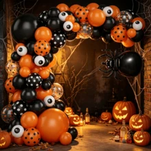 109Pcs Black Orange Polka Dot Halloween Balloon Arch Garland Kit With Large Spider Foil Balloons For Holiday Party Photo Backdrop Decor - Multicolor - View 4